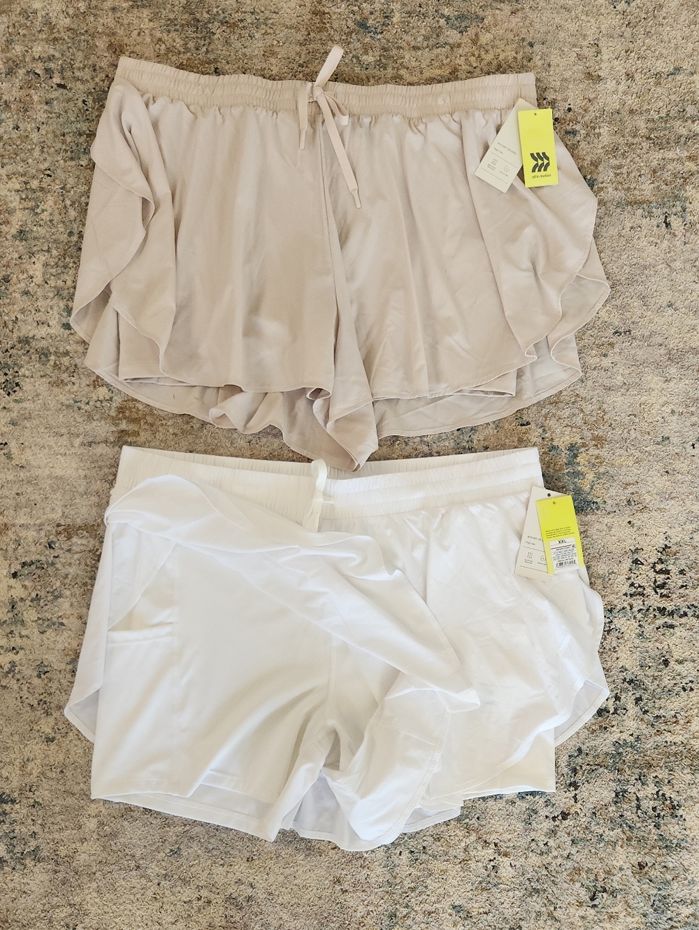 All in Motion Woven High-Rise Flutter Shorts 2.5” Cream/ White 2 Pair XXL